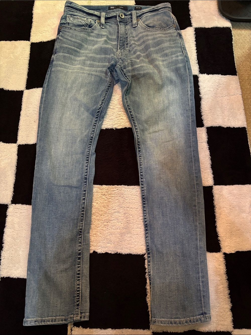 BKE Men's Light Blue Slim Straight Jeans